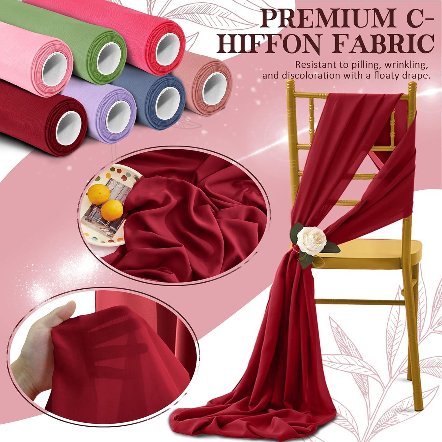 Horbaunal Burgundy Chiffon Fabric by The Yard, 10 Yard Continuous Sheer Fabric 59" Wide Soft Draping Fabric for Wedding Arch Draping Party Backdrop DIY Sewing