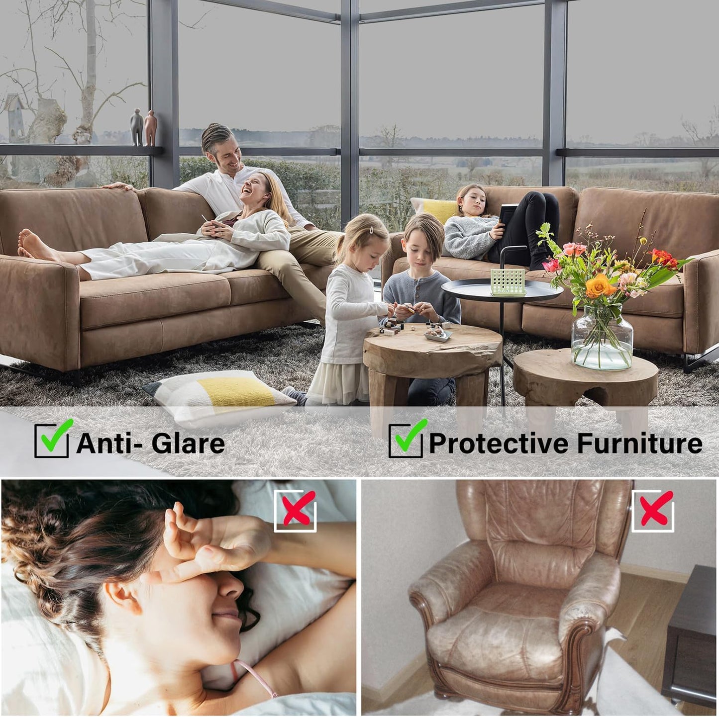 Kromapolis One Way Window Privacy Film Reflective Mirror Home Window Tint, Daytime Privacy Heat Control Anti UV Glass Tinting Static Cling (Silver, 45.2 x 393.7 inch)