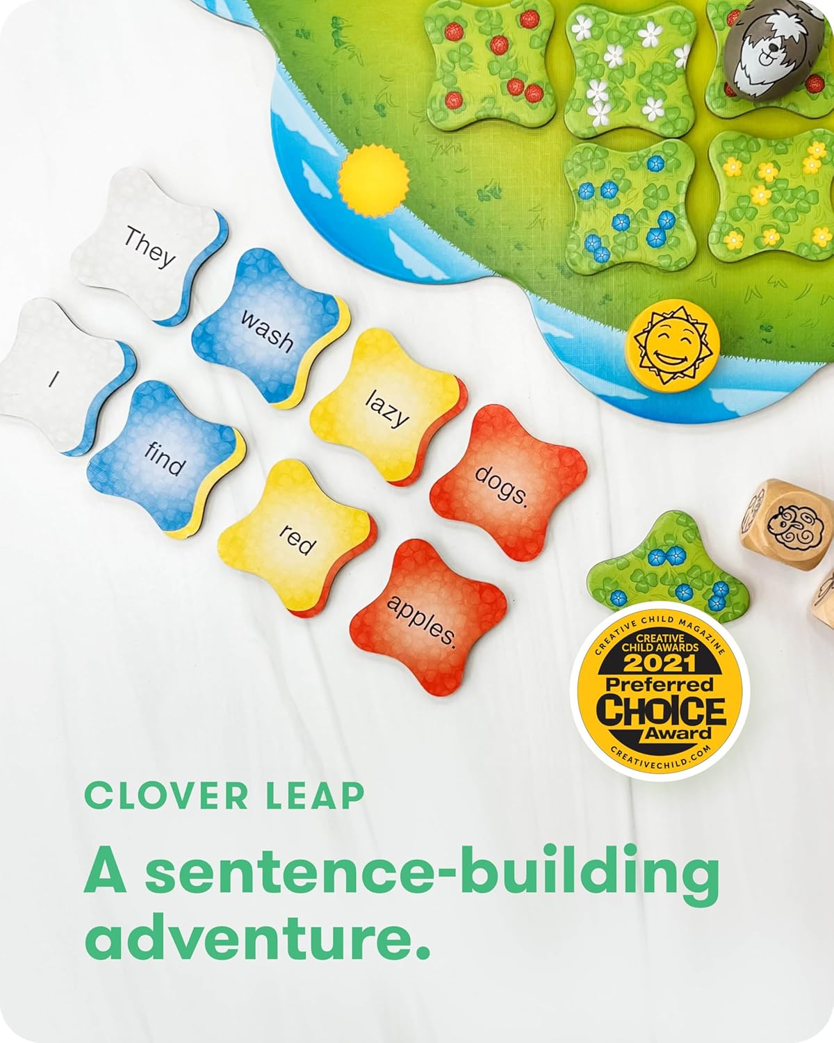 SimplyFun Clover Leap - Educational Vocabulary Game - Sentence Building for Kids, Develop Sentence Structure & Vocabulary Skills, Fun Learning Game for Families - 2-4 Players, Ages 5 & Up