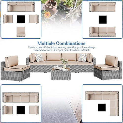 7 Piece Outdoor Patio Furniture Set, All Weather Conversation Set - Image 2