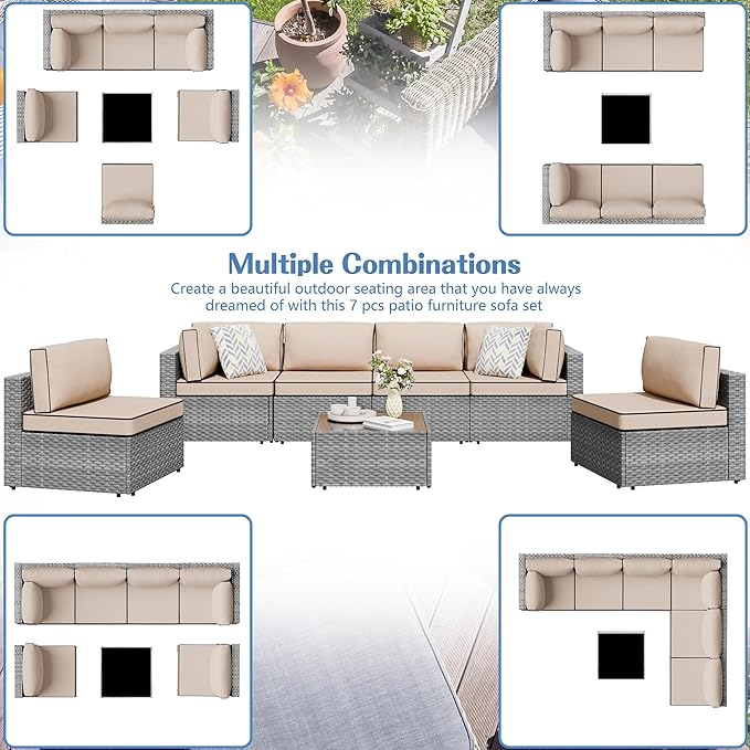 Shintenchi 7 Pieces Outdoor Patio Furniture Sets, Patio Sectional Sofa Couch - Image 4