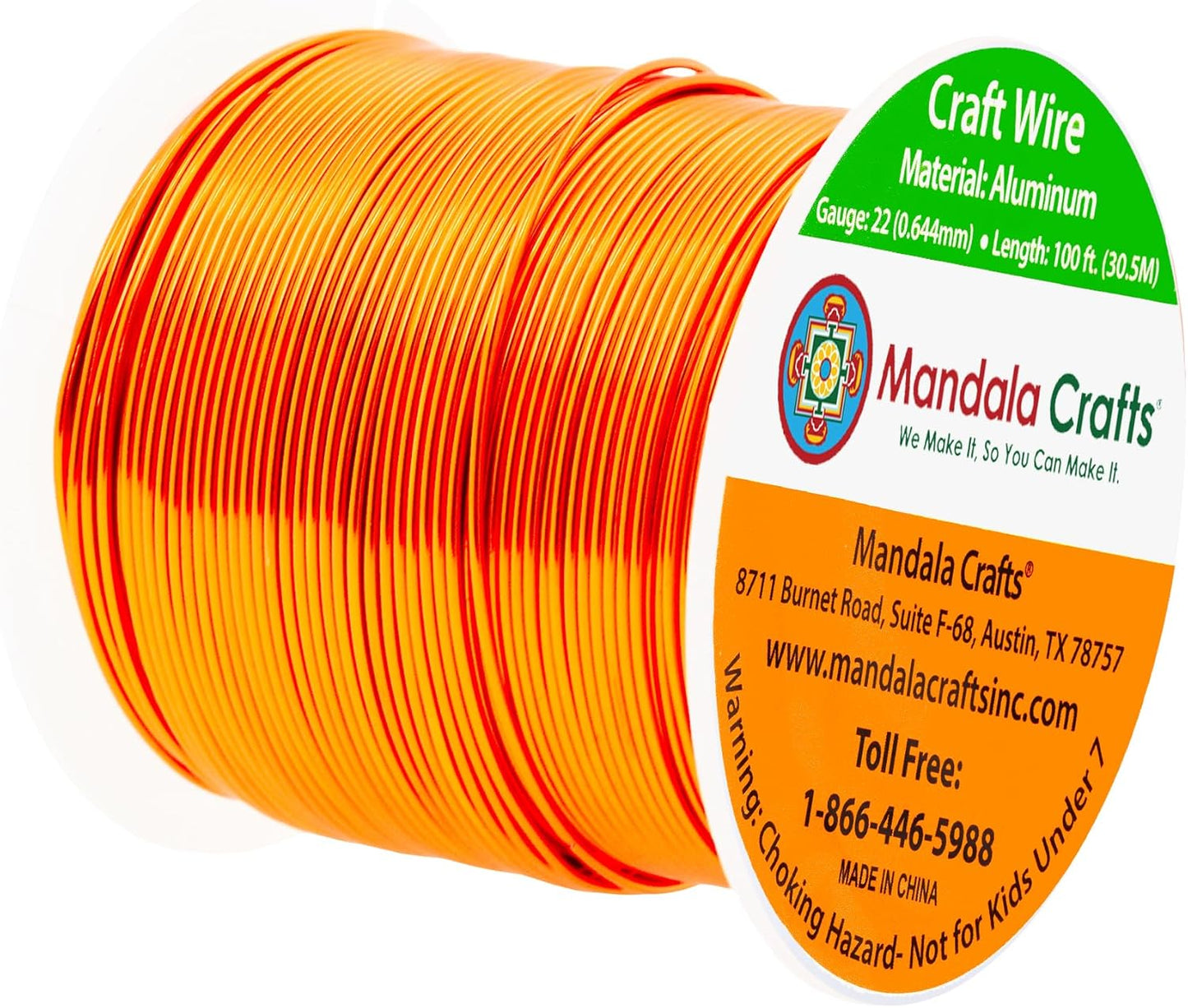 Mandala Crafts 22 Gauge Anodized Aluminum Craft Wire for Jewelry Making - 100 FT Colored Flexible Orange Wire - Bendable for Bonsai Armature Crafting Sculpting