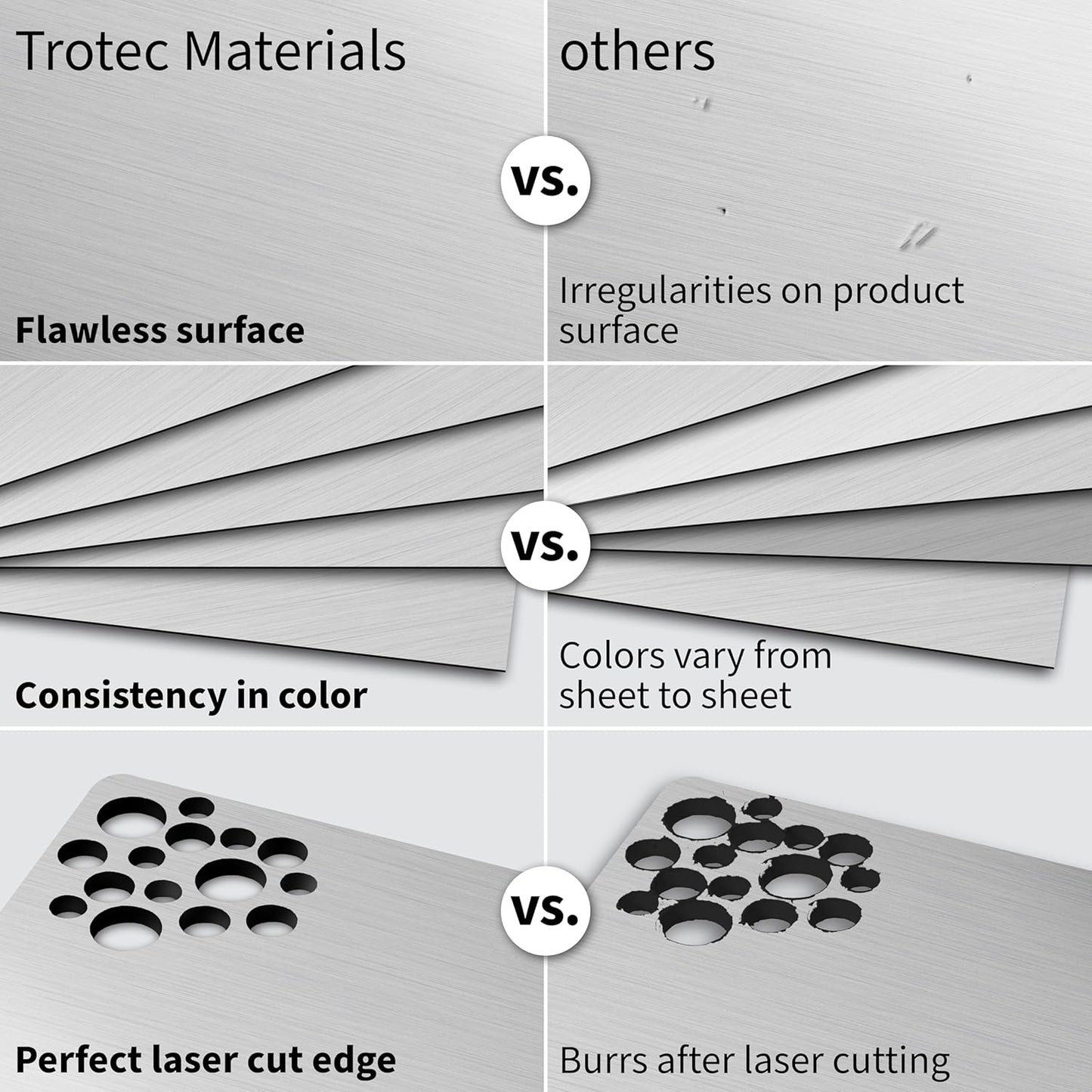 Trotec | Metallic Looking Acrylic Sheet | 12"x20"x1/8", 4 Pcs | Brushed Aluminum/Black | Metallic Finish - Scratch Resistant for Laser Engraving & Cutting,Printing,Glowforge,Name Plate | USA Made