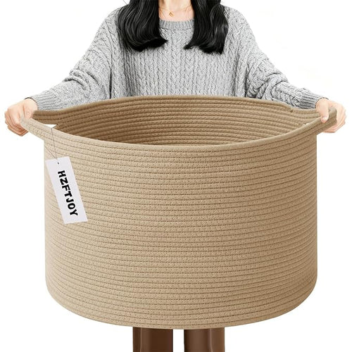 90L Extra Large Blanket Basket, Woven Rope Laundry Basket Hamper by HZFTJOY