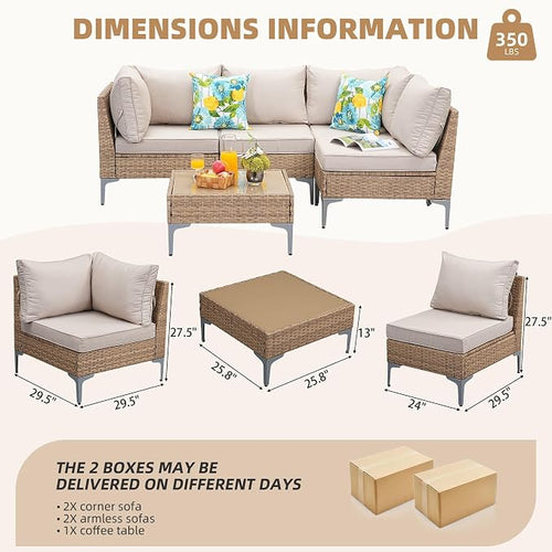 5-Piece Patio Furniture Set, Outdoor Wicker Sectional Sofa - Image 2