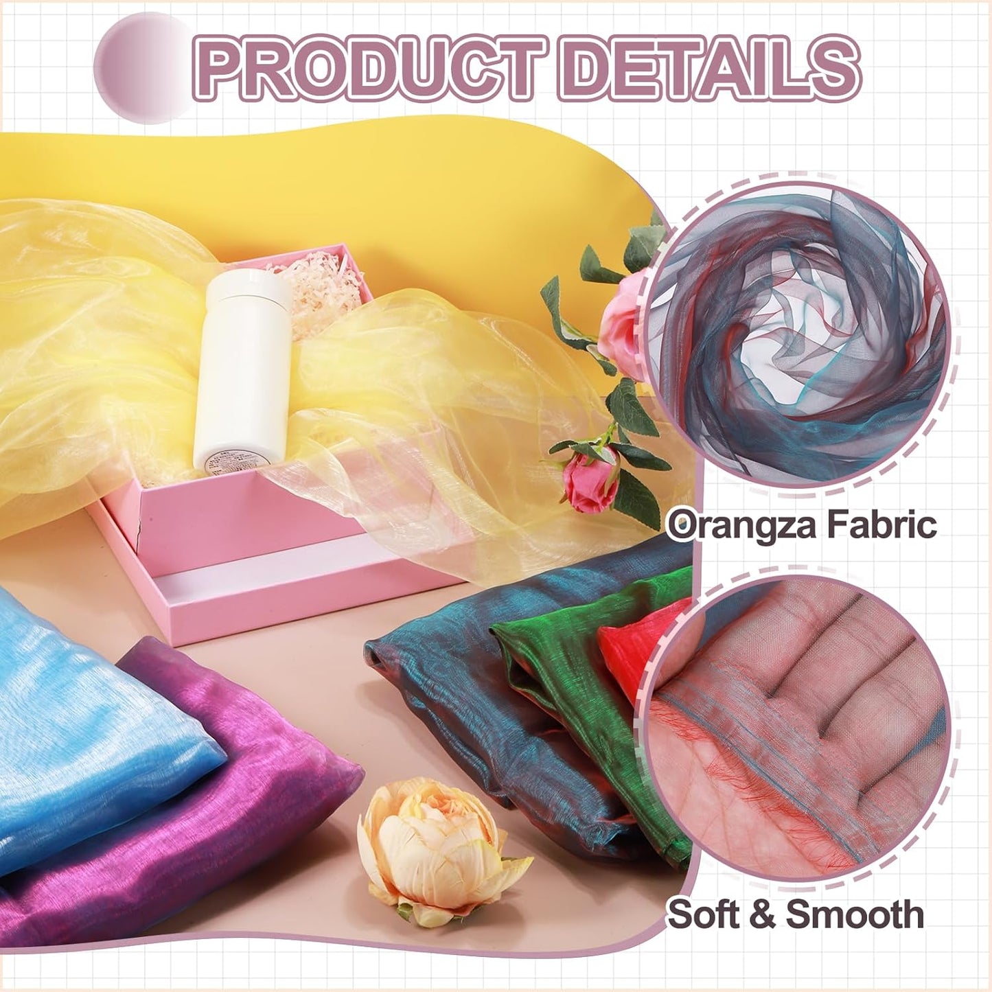 MECCANIXITY Iridescent Sheer Organza Fabric, 2 Yards x 59 Inches Solid Holographic Shiny Fabric Organza Cloth for Wedding, Curtains, Costume, Photo Background, Gradient Wine Red Blue