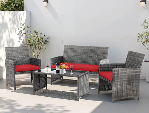 4 Piece Patio Ratten Set Outdoor Furniture Set Wicker Conversation Set by Shintenchi%7CFurnitureMadeforRealLife