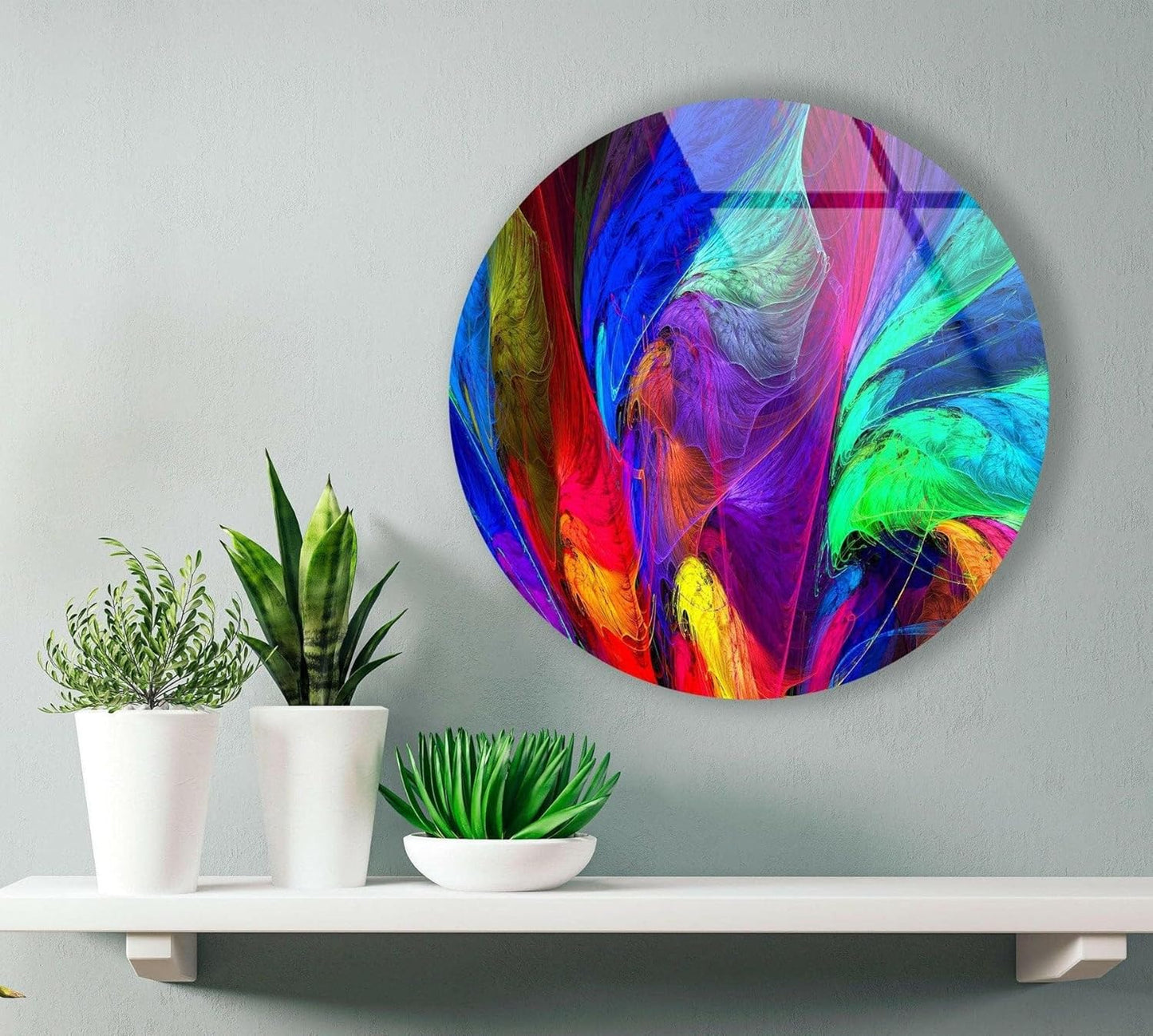 My Photostation.com 20''(50cm) Diameter Neon Colors Abstract Round Glass Wall Art Tempered Glass Printing Wall Decor Large Wall Art Wall Hangings