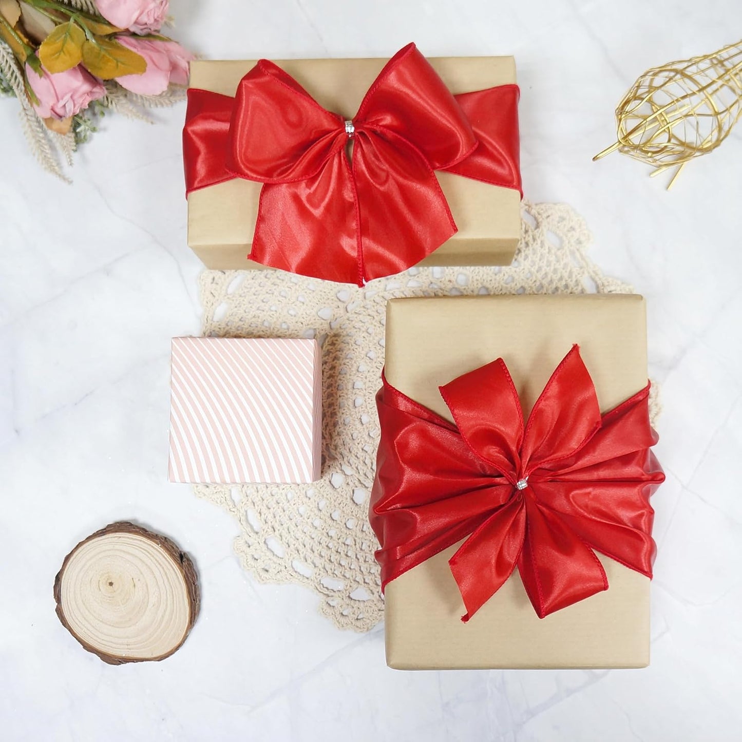 CT CRAFT LLC Satin Wired Ribbon 1.5 Inch x 20 Yards Red for Christmas Home Décor Gift Wrapping Tree Topper Bow Wreath DIY Crafts,