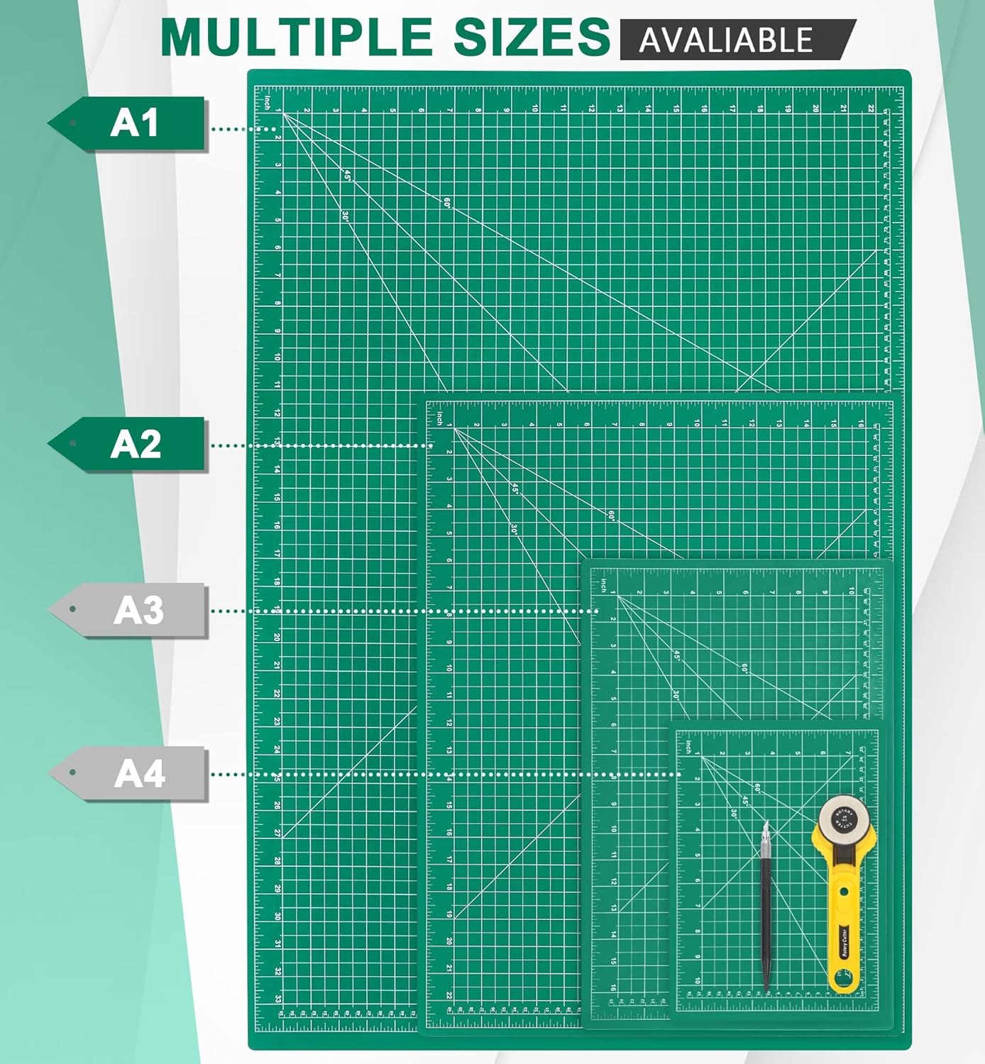 Self Healing Cutting Mat, Density-upgraded 18inch x 12inch Sewing Mat for Crafts, 5-Ply Rotary Cutting Board Double-sided for Cutting Quilting Modeling Projects, Green