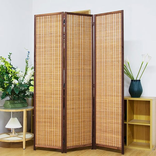 3 Panel Bamboo Room Divider Screen, 5.6 FT Tall Bamboo Divider Folding Panel - Image 2