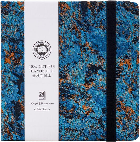 Lightwish Square Watercolor Journal,100% Cotton,300gsm/140lb,Acid-Free,24 Sheets Cold Press Watecolor Sketchbook for Artists Adults Students,6.29 * 6.29 Inches(Blue Starry Sky)