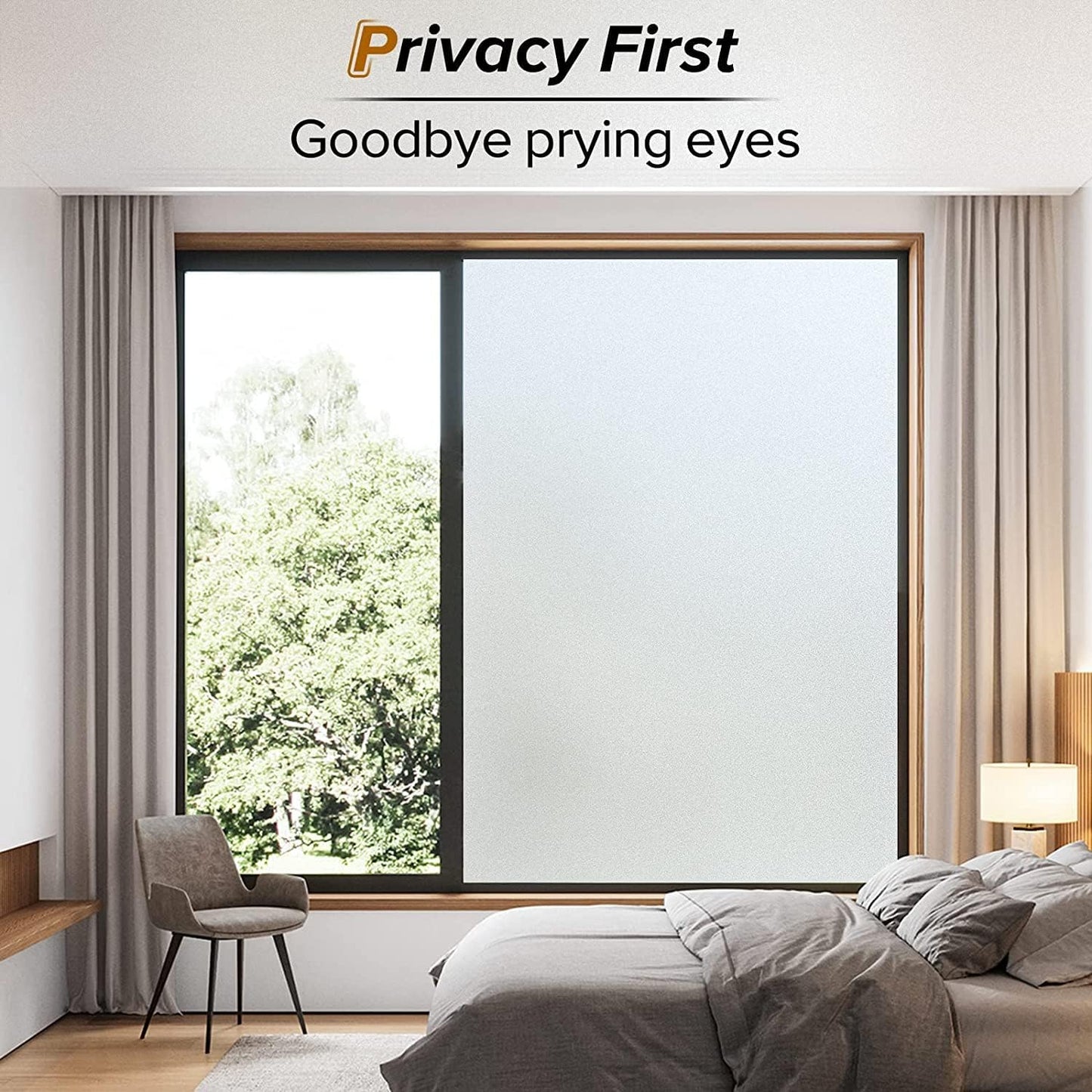 rabbitgoo Window Privacy Film, Frosted Glass Window Clings, Static Cling UV Heat Blocking Door Stickers for Home Bathroom, Removable Indoor Decal Coverings Day and Night, Pure, 35.4 x 78.7 Inches