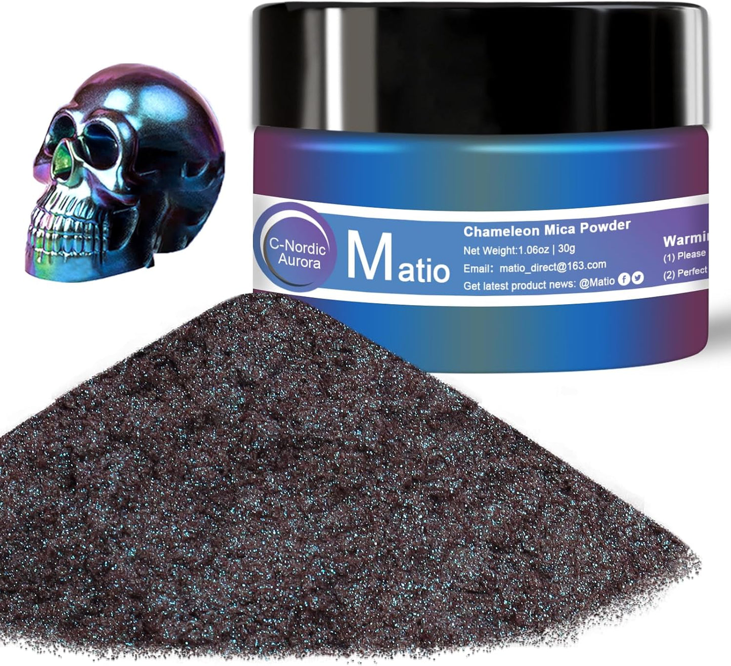 Matio Chameleon Mica Powder, 1.06oz/ 30g Nordic Aurora Chrome Powder, Pearlescent Effect Color Shift Pigment for Resin Craft, Soap Candle Dye, Nail Art, Makeup, Bath Bomb, Paint, Slime Pigment