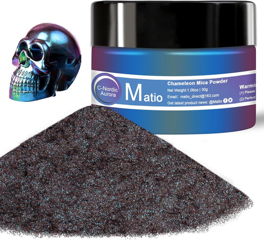 Matio Chameleon Mica Powder, 1.06oz/ 30g Nordic Aurora Chrome Powder, Pearlescent Effect Color Shift Pigment for Resin Craft, Soap Candle Dye, Nail Art, Makeup, Bath Bomb, Paint, Slime Pigment