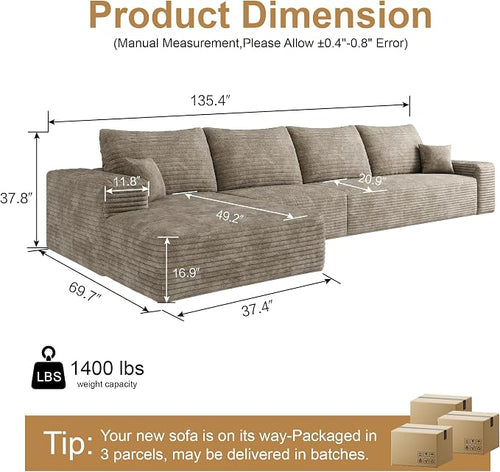 136" Sectional Couches for Living Room Cloud Couch Sofa - Image 2