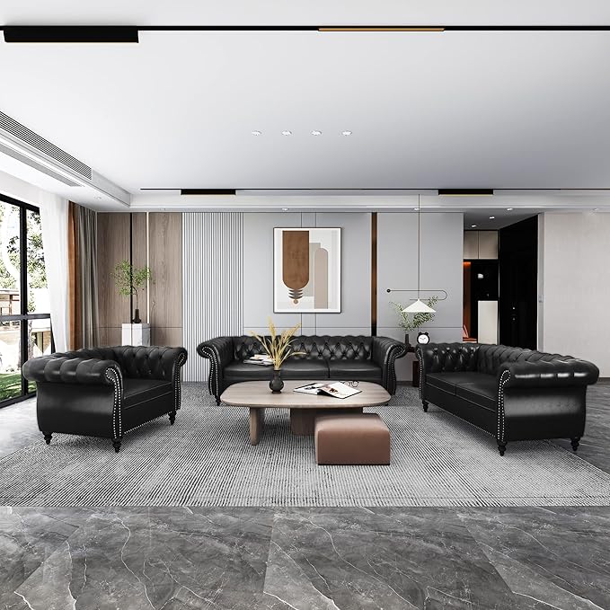 QHITTY 2 Piece Living Room Set, Sectional Chesterfield Sofa Chair Contemporary - Image 9