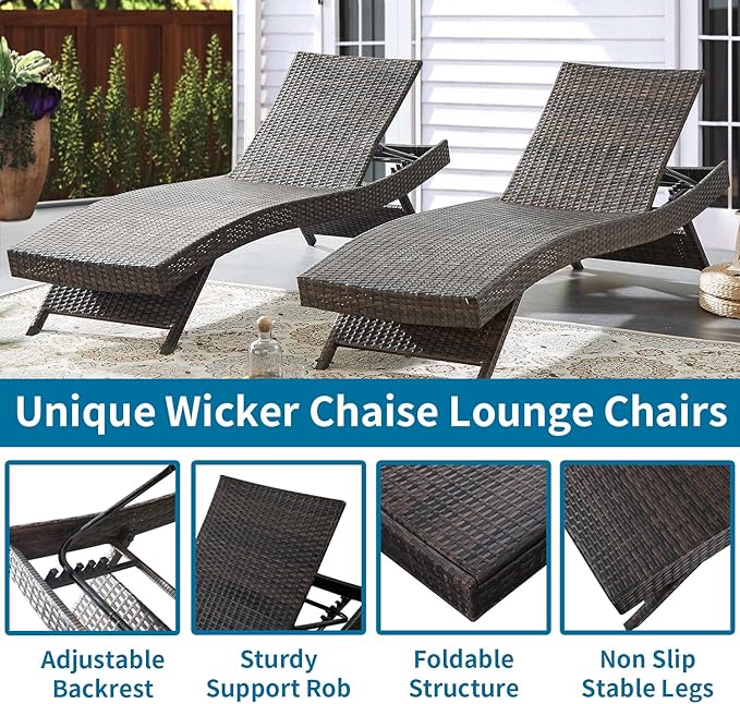 Outdoor Chaise Lounge Chairs + Coffee Table Set of 5 Pieces - Image 3