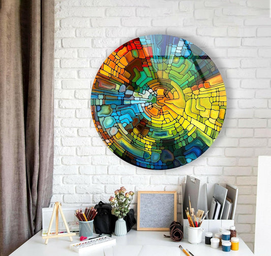 My Photostation.com 15.8''(40cm) Diameter Stained Yellow Round Glass Wall Art Tempered Glass Printing Wall Decor Large Wall Art Wall Hangings
