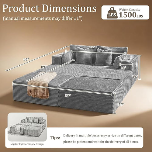 72" Cloud Sectional Couch, Comfort Sleep Sofa - Image 2