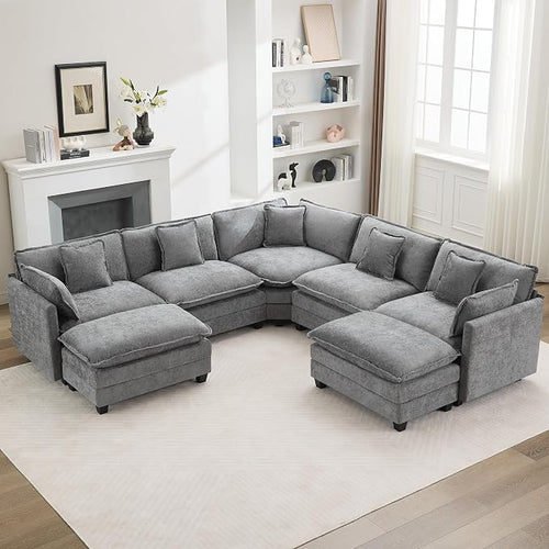 113'' V Shaped Cloud Sectional Sofa, Oversized Deep Seat Couches by WUTUTUEE