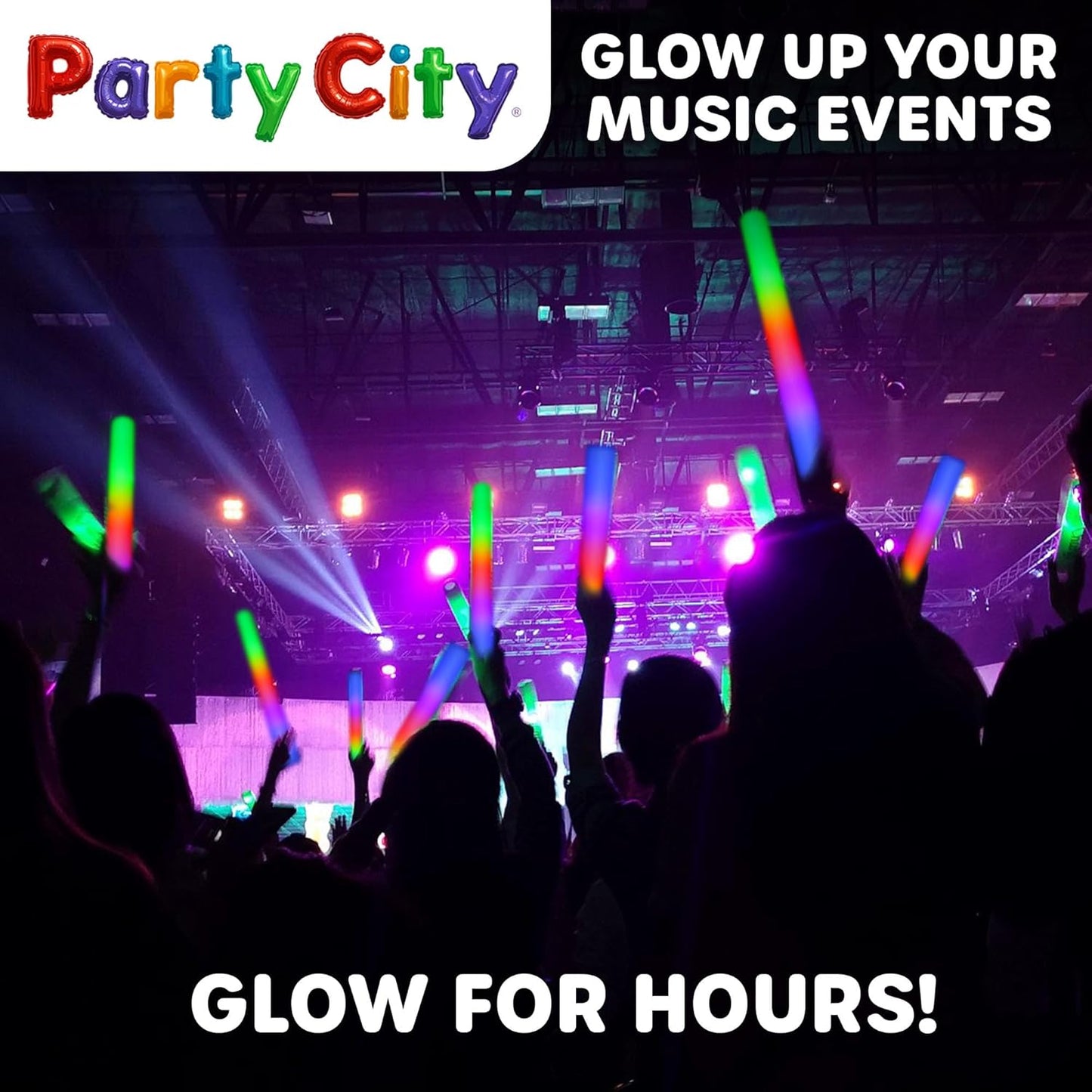 Party City 96pk LED Foam Glow Sticks 14”- Glow in the Dark Party Supplies Favors, Colorful Flashing Wand with 3 Modes, Foam Light Up Sticks Bulk Party Pack for Wedding, Birthday, Concert, Halloween