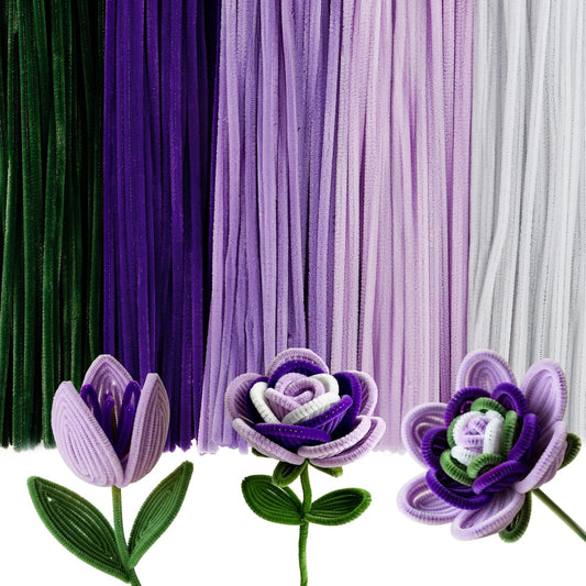 Caydo 500 Pieces Purple Flowers Pipe Cleaners, Chenille Stems, Pipe Cleaner Crafts for DIY Art and Craft Projects Creative Gift Party Decorations
