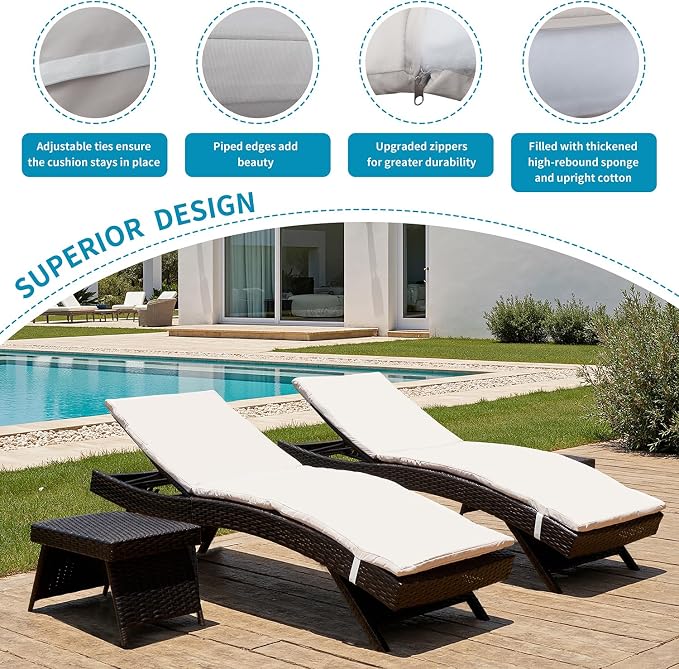 Outdoor Chaise Lounge Chair + Coffee Table Set of 2 - Image 5