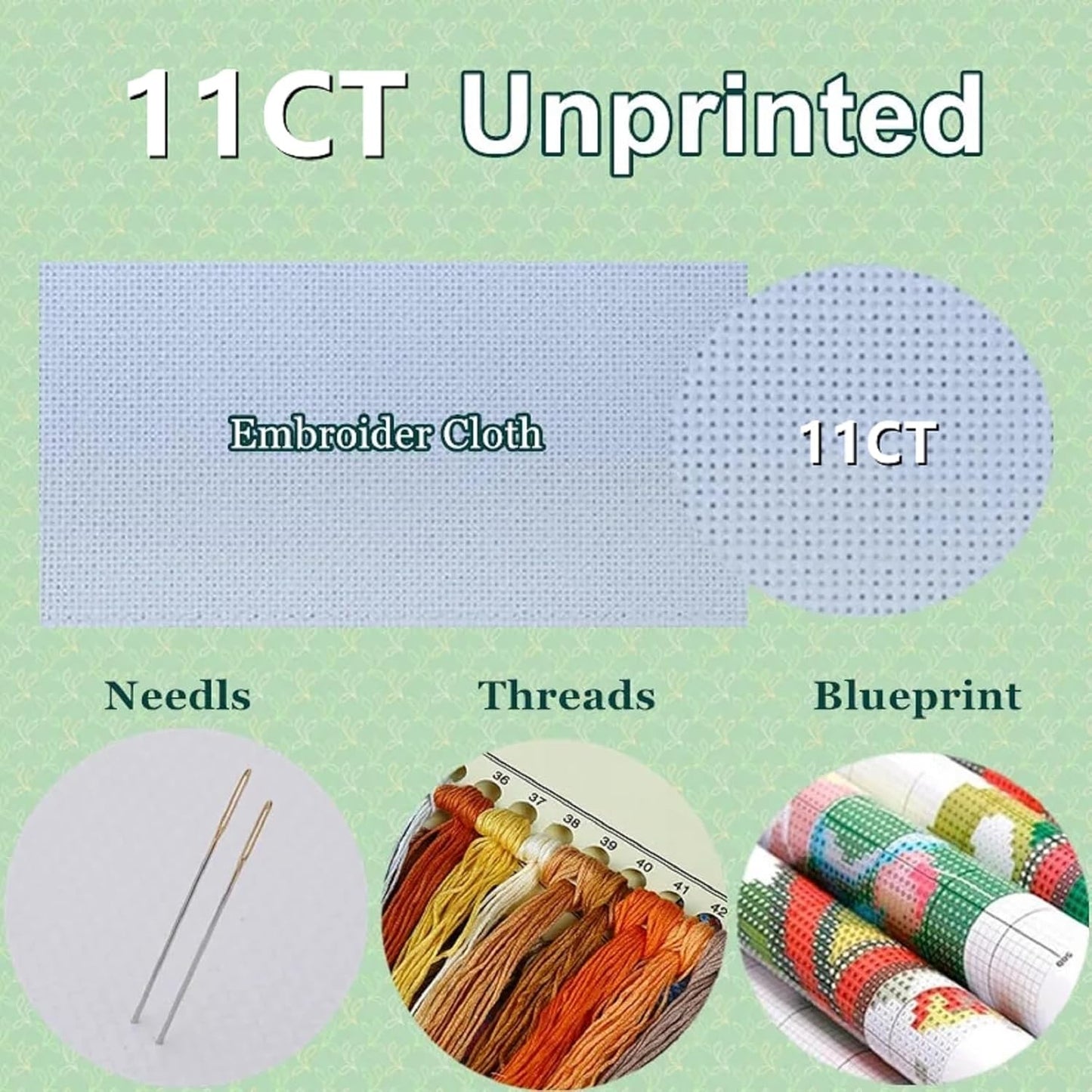 DMCXART Counted Cross Stitch Kits for Adults Needlepoint Kits Unprinted Cross Stitching Embroidery Kit 11CT Cross Stitch Supplies-Colorful Flowers Succulent Plants 18x18 inch