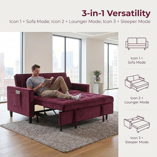 3 in 1 Convertible Sofa Bed, Loveseat Sleeper Sofa - Image 2