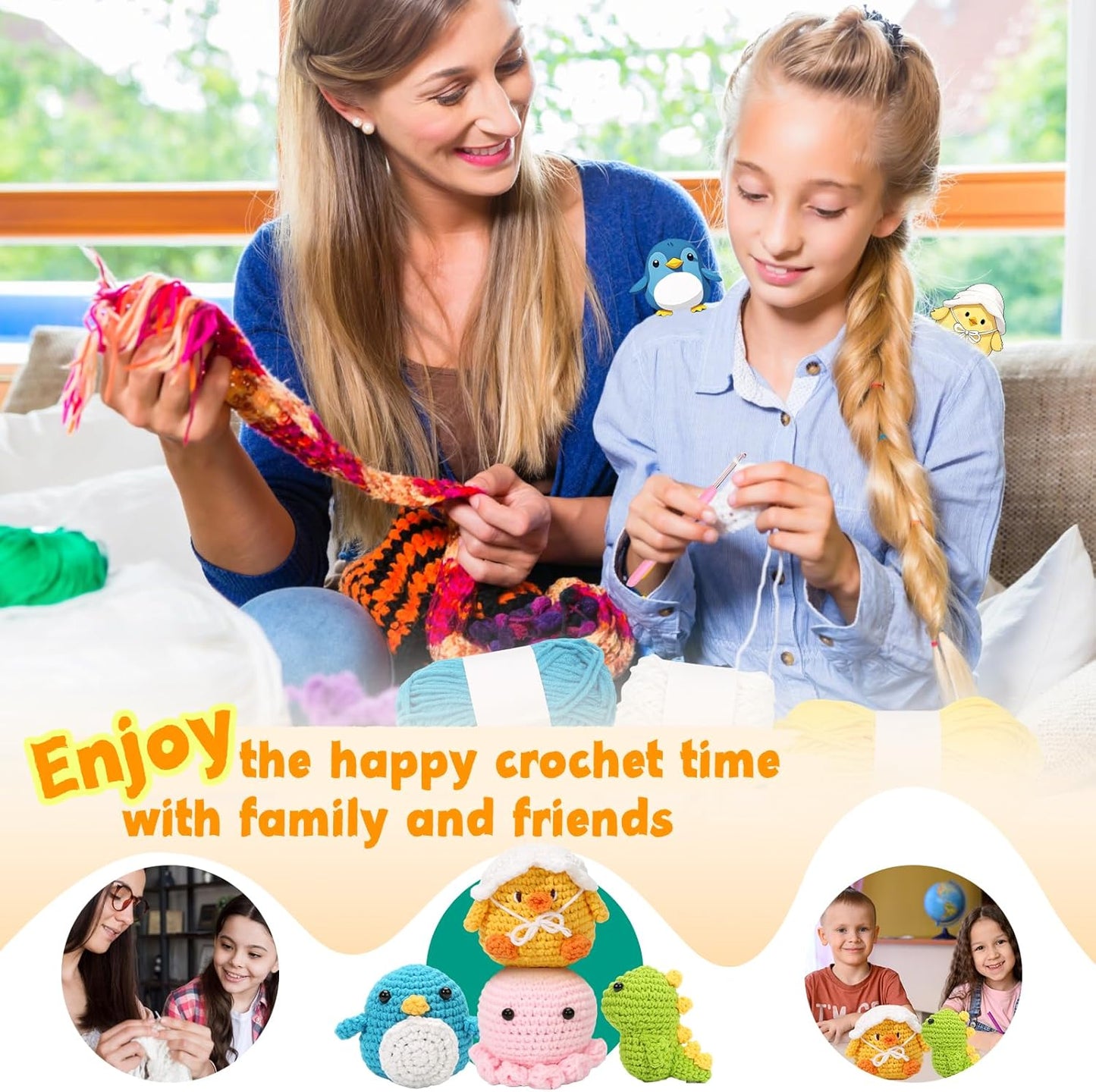 Crochet Kits for Beginners, Beginner Starter Sets with Step-by-Step Video Tutorials - Ideal Gift for Adults, Kids, Crochet Lovers, Ideal Gift for Birthday, Christmas, 4 Cute Patterns with Extra Yarn