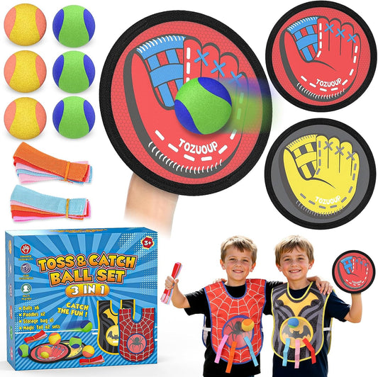 3-in-1 Toss and Catch Ball Game Set, Kids Toddler Baseball Glove, Beach Games Outdoor Yard Lawn Toys for Kids & Family, Birthday Gifts Toys for 3 4 5 6 7 8-12 Year Old Boys and Girls
