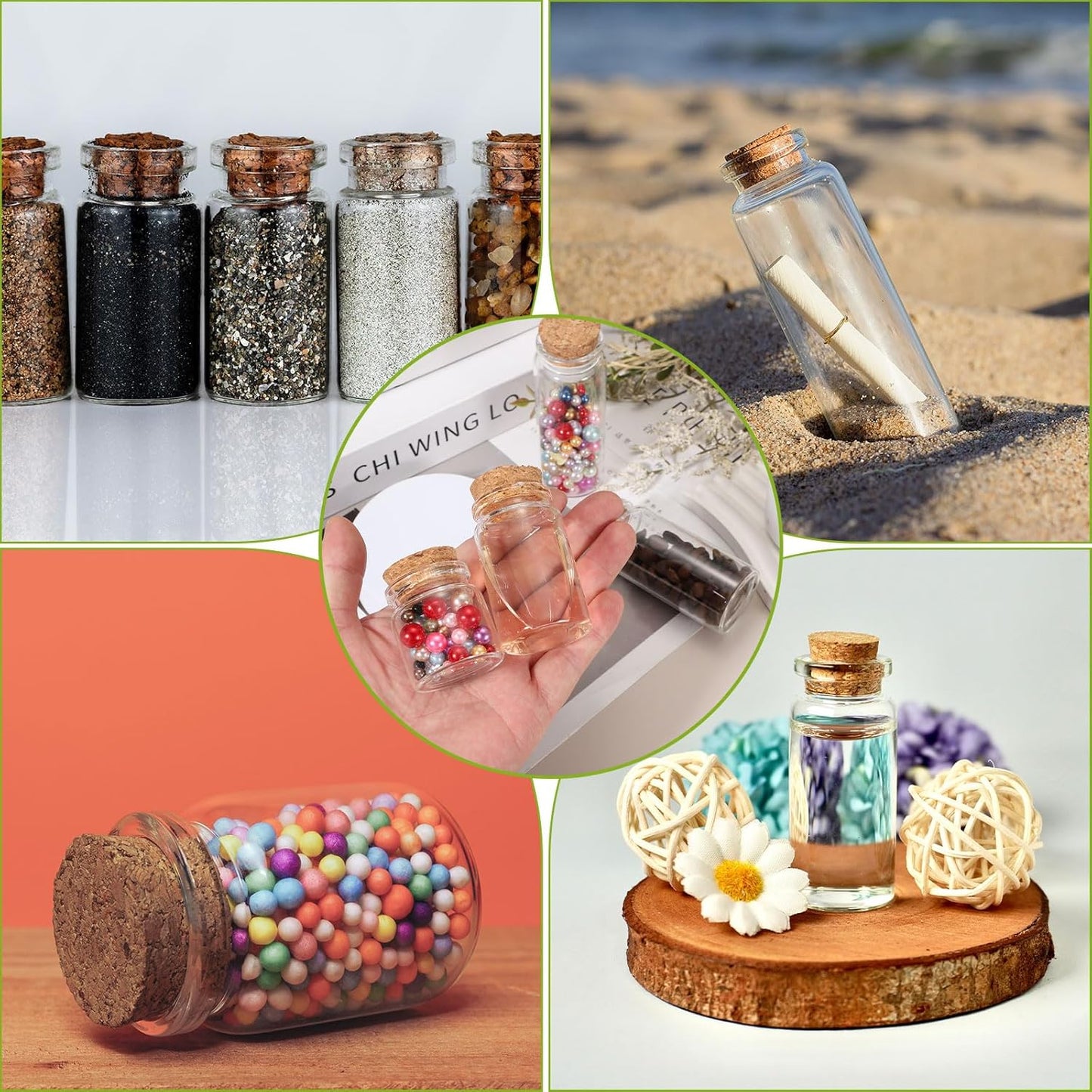 uxcell 6Pcs Mini Glass Bottles with Cork Stoppers, 40ml Small Clear Bottles Glass Empty Jars Vials for DIY Crafts Party Wedding Decor Favors