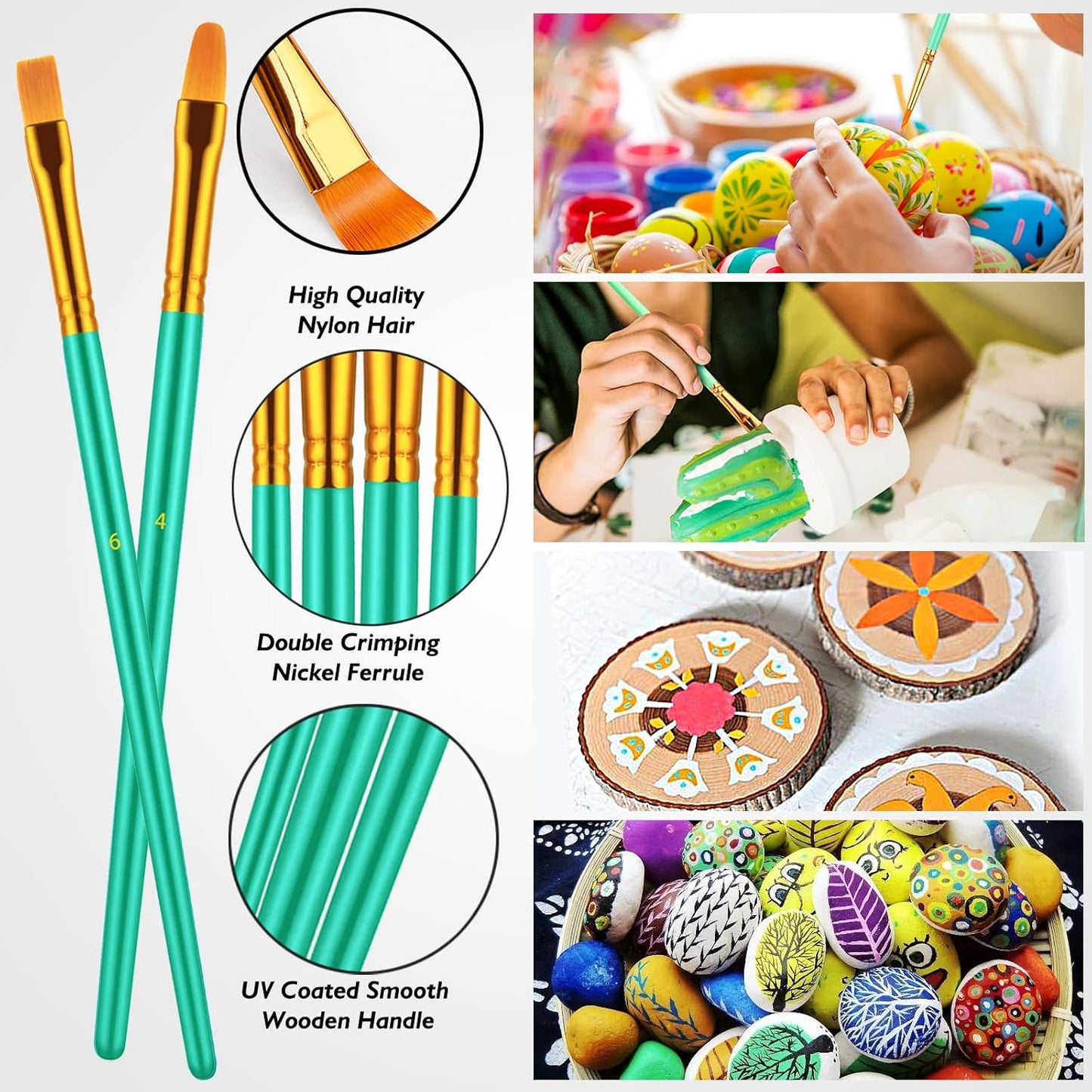 Paint Brushes Set, 60 Pcs Paint Brushes for Acrylic Painting, Oil Watercolor Acrylic Paint Brush, Artist Paintbrushes for Body Face Rock Canvas, Kids Adult Drawing Arts Crafts Supplies, Green