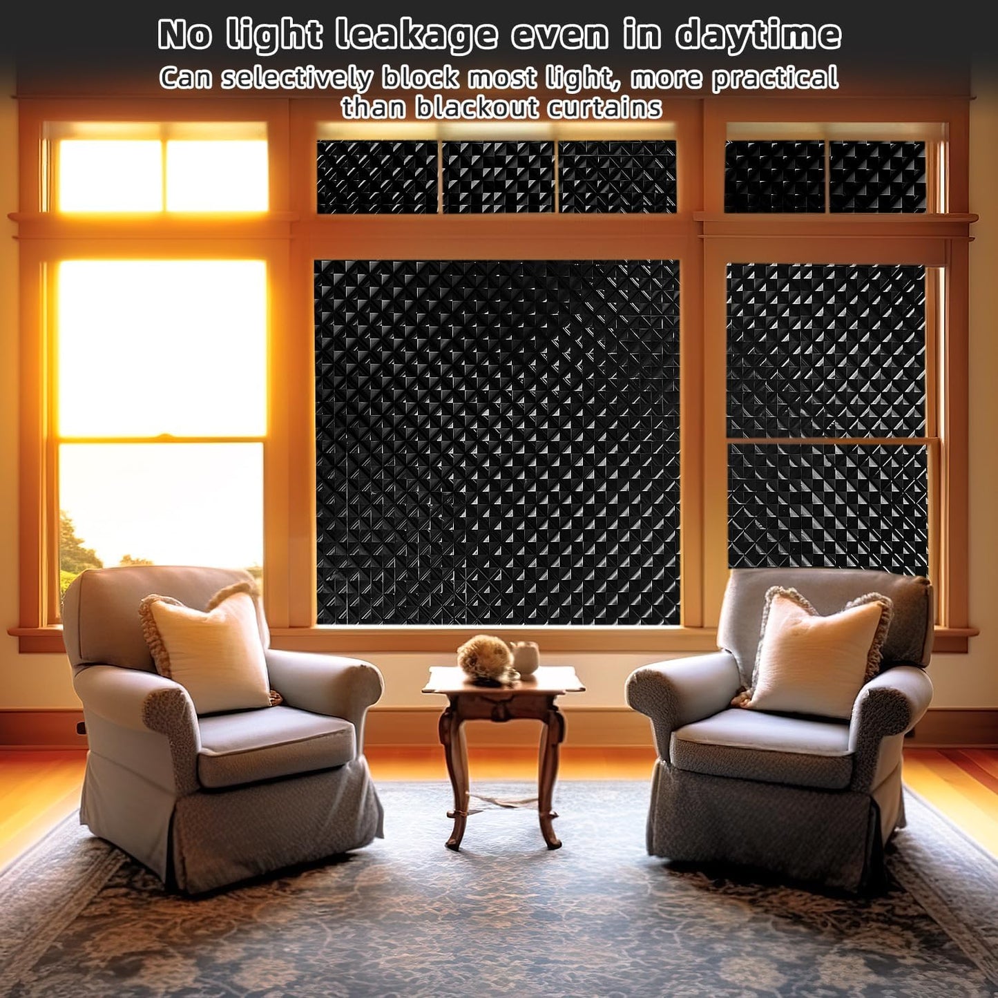 Qualsen Total Blackout Window Film Sun Blocking, Black Privacy Window Film Light Blocker, Thermal Cling Heat Control, Room Darkening Glass Sticker for Door Covering, 23.6×78.7inch