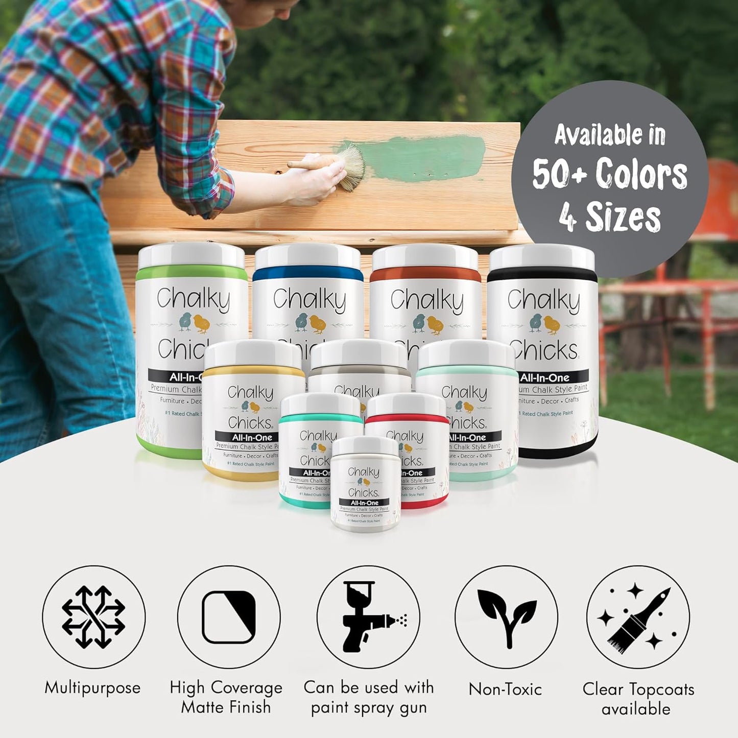 Chalky Chicks All-in-One Chalk Paint for Furniture or Cabinet - 8Fl Oz - Matte Finish Nailed It (Blueish Gray) for Metal, Wood Furniture Paint - No Sanding All-in-One for Home Decor & Crafts, USA Made