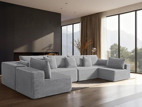 138" Cloud Sectional Couch, Comfort U Shaped Sofa by VYUXWO
