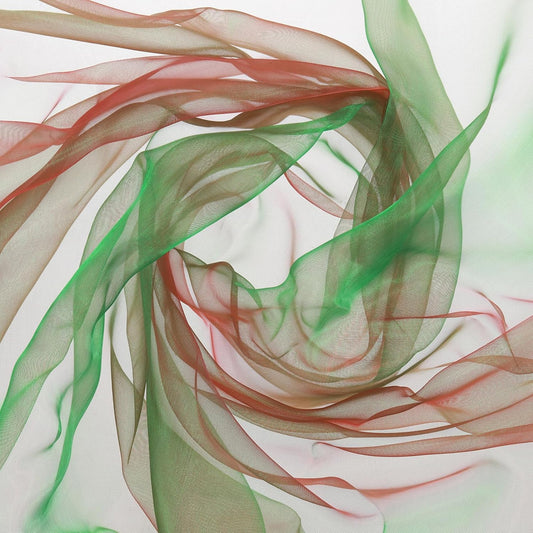 MECCANIXITY Iridescent Sheer Organza Fabric, 10 Yards x 59 Inches Solid Holographic Shiny Fabric Organza Cloth for Wedding, Curtains, Costume, Photo Background, Gradient Green Red