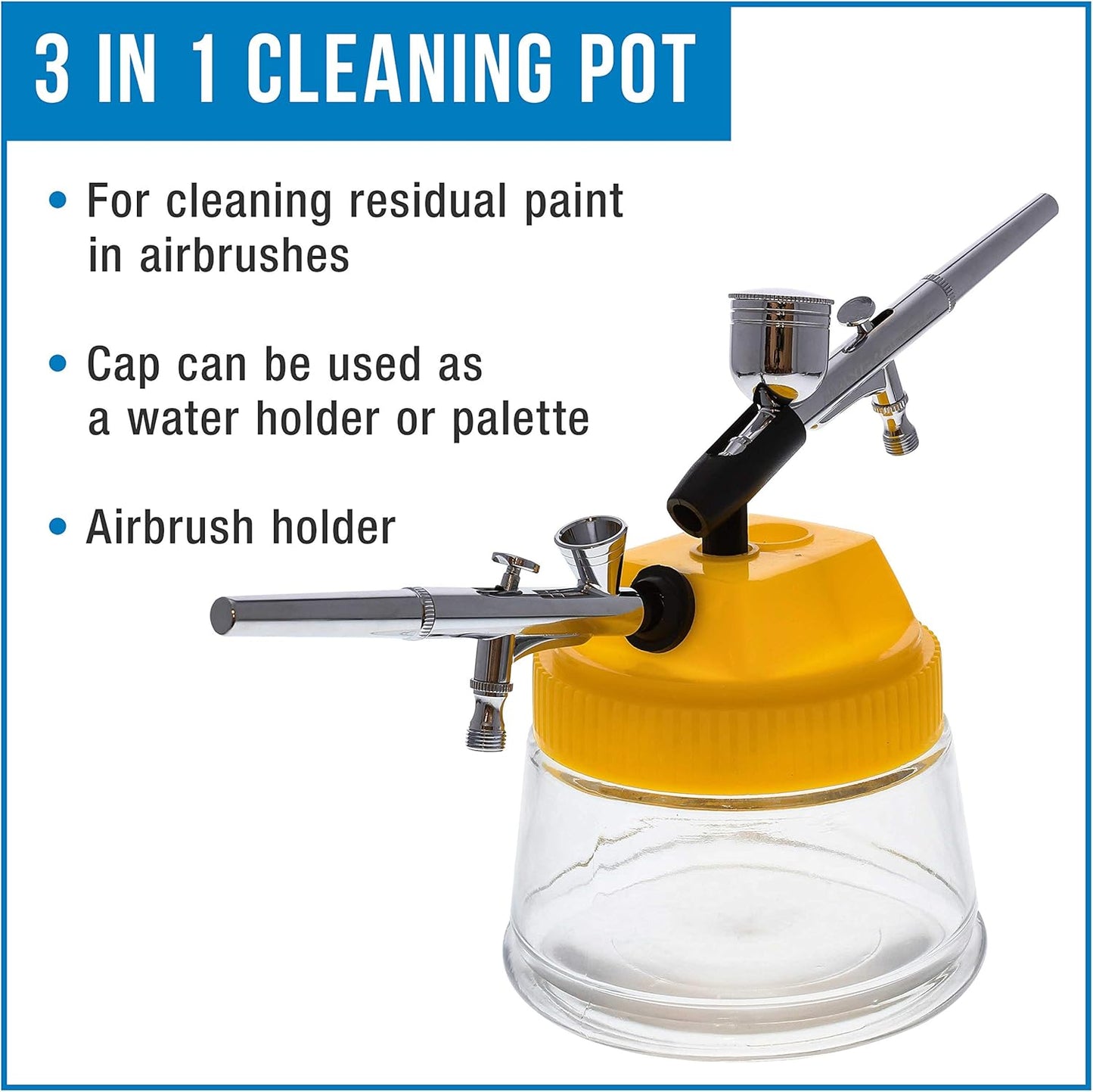 Master Airbrush 13 Piece Airbrush Cleaning Kit - Glass Cleaning Pot Jar with Holder, 5 pc Cleaning Needles, 5 pc Cleaning Brushes, 1 Wash Needle, & How to Link Card
