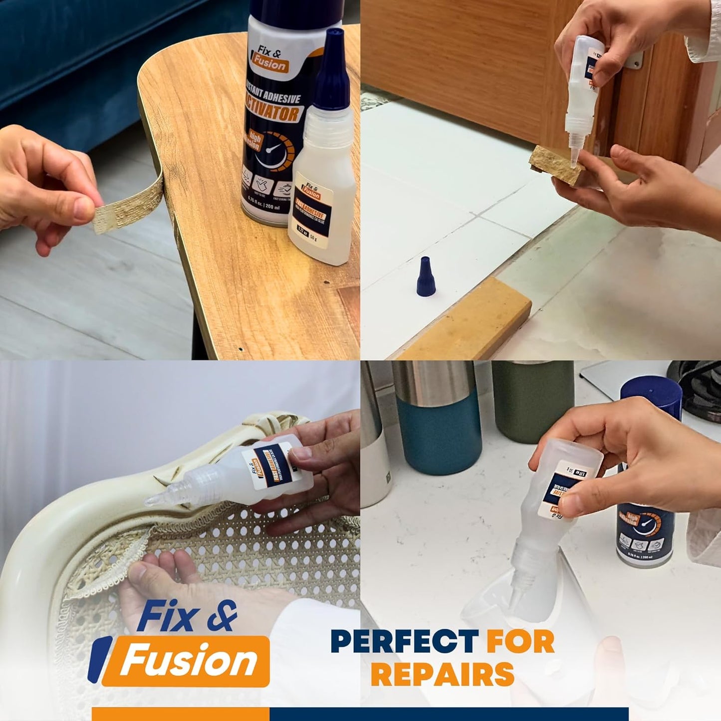 FIX & FUSION Ca Super Glue (1.77 Oz) with Activator Spray (6.76 Fl Oz) Set, Fast Adhesive/Cyanoacrylate Glue & Instant Activator for Woodworking, Plastic, Rubber, Granite, DIY & Industrial, (1 Pack)