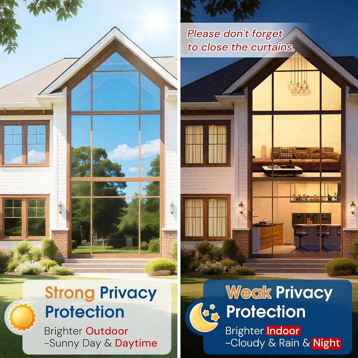 Homein One Way Privacy Window Film with Tool Window Tint for Home Film See Out Not in Heat Control Sun Blocking Mirror Reflective Anti UV Covering Static Cling No Glue Sliver 35.4 x 78.7 inch