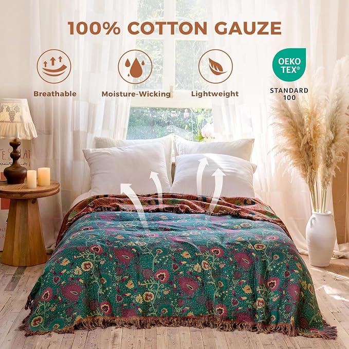 LUTBM Boho Throw Blanket for Bed 100% Cotton Soft Quilt Home Livingroom Decor - Image 2
