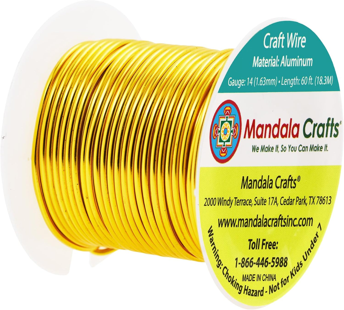 Mandala Crafts 14 Gauge Anodized Aluminum Craft Wire for Jewelry Making - 60 FT Colored Flexible Light Gold Wire - Bendable for Bonsai Armature Crafting Sculpting