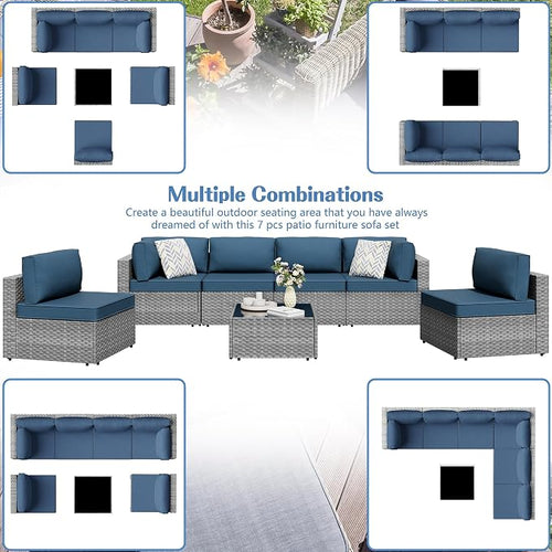 7 Piece Outdoor Patio Furniture Set, All Weather Conversation Set - Image 2