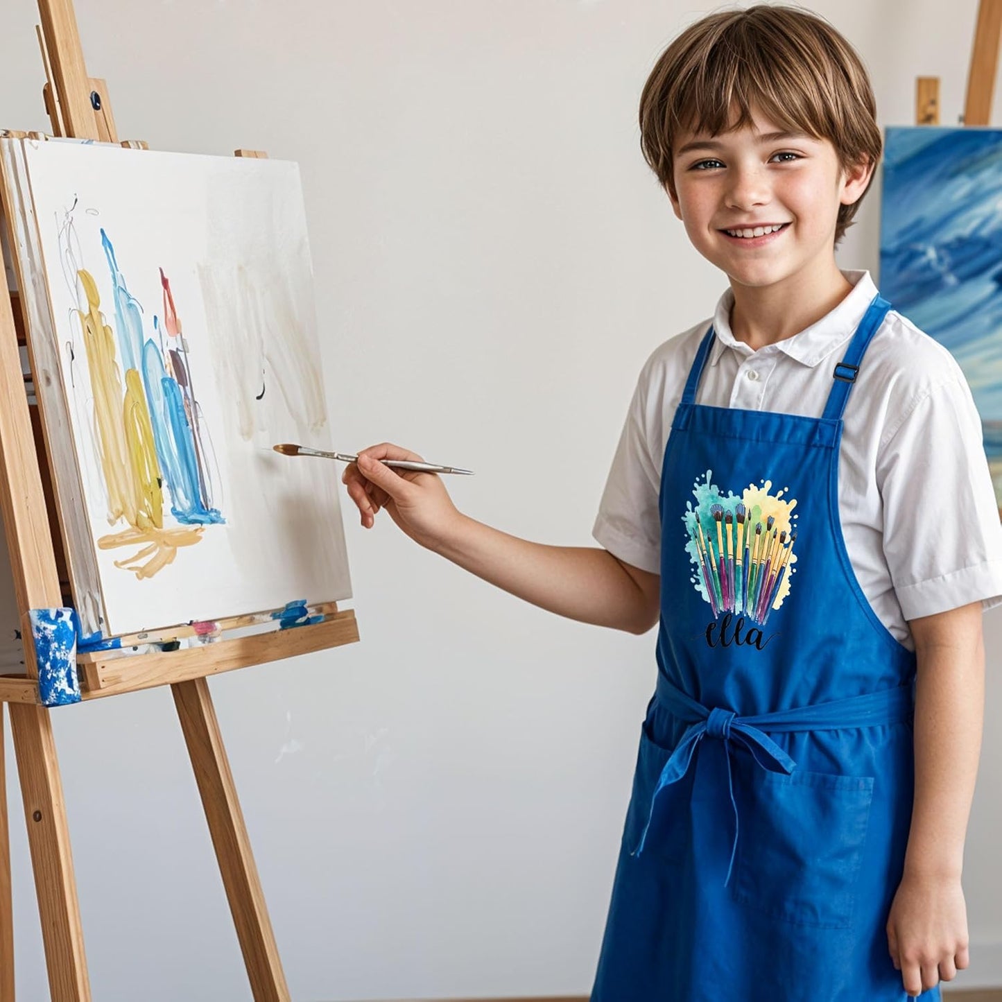 Unisex Kids Apron with Custom Name – Perfect for Painting, Crafts, and Fun Great Christmas Gift or Stocking Stuffer for Kids