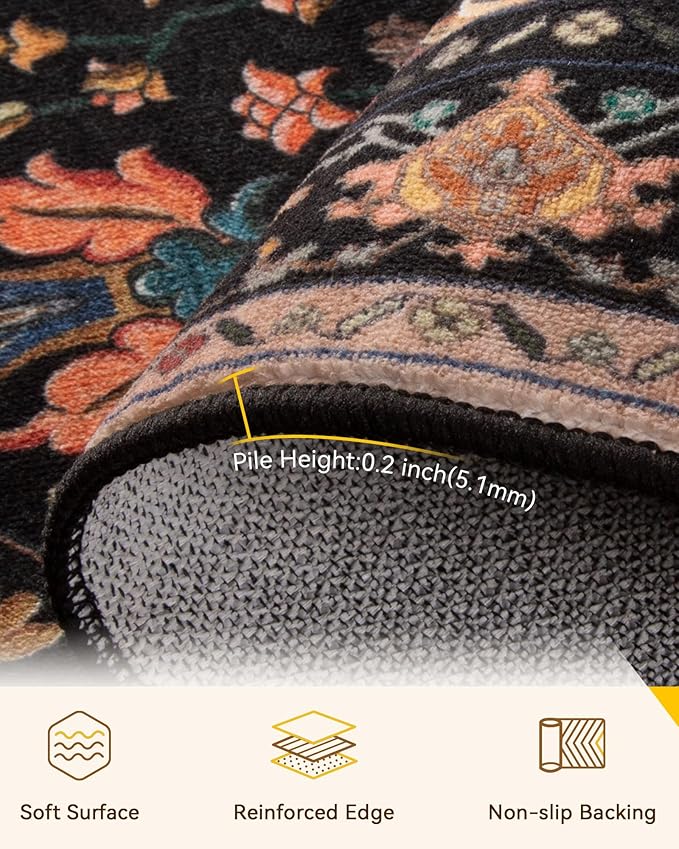 RELEANY Area Rugs 4'x5' Washable Non-Slip, Floral Vintage Distress Print - Image 4