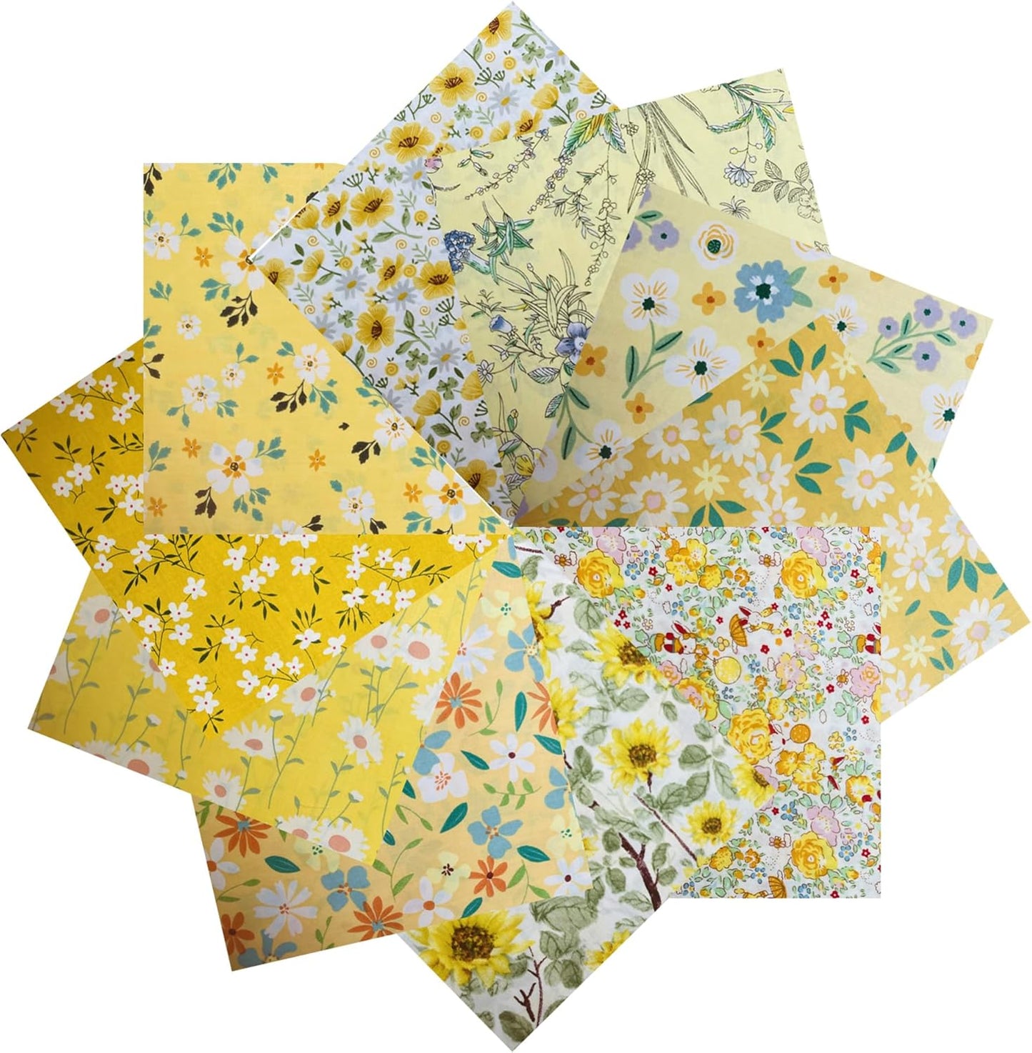 HANPATQUI 50PCS 12 x 12 inch Yellow Printed 100% Cotton Fat Quarters Fabric for Sewing and Quilting Bundles Precut Fabric Square for DIY Craft Patchwork