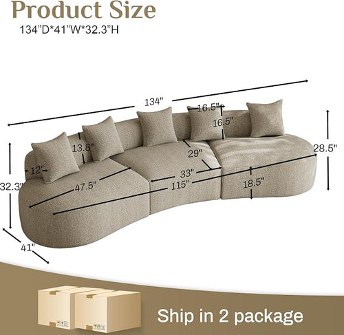 134" Oversized Sectional Sofa for Living Room, Modern Luxury Plush Chenille - Image 2