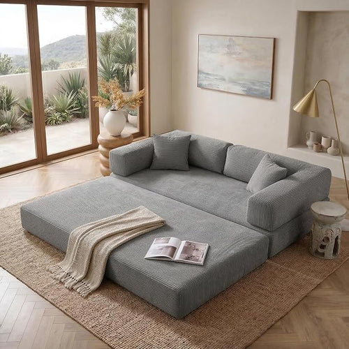 78" 4-in-1 Convertible Sofa Bed, Boneless Corduroy Sleeper Couch by Unknown