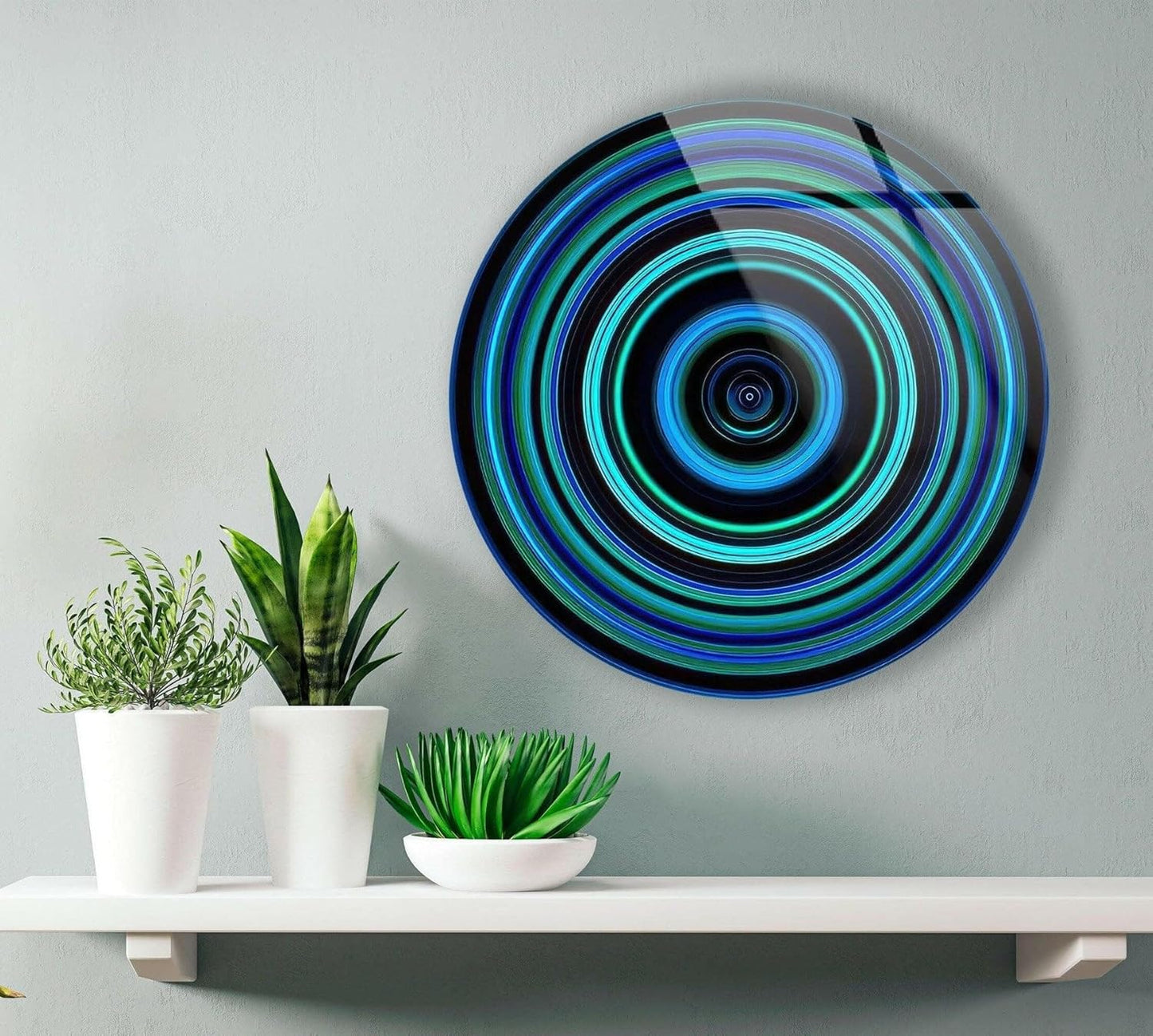 My Photostation.com 20''(50cm) Diameter Blue and Green Round Glass Wall Art Tempered Glass Printing Wall Decor Large Wall Art Wall Hangings